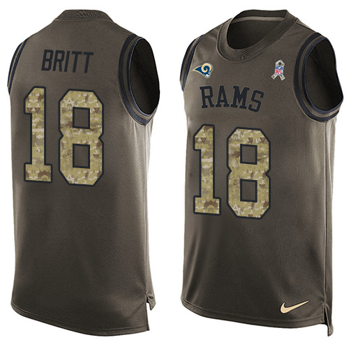 Men's Limited Kenny Britt Nike Jersey Green - #18 Salute to Service Tank Top NFL Los Angeles Rams
